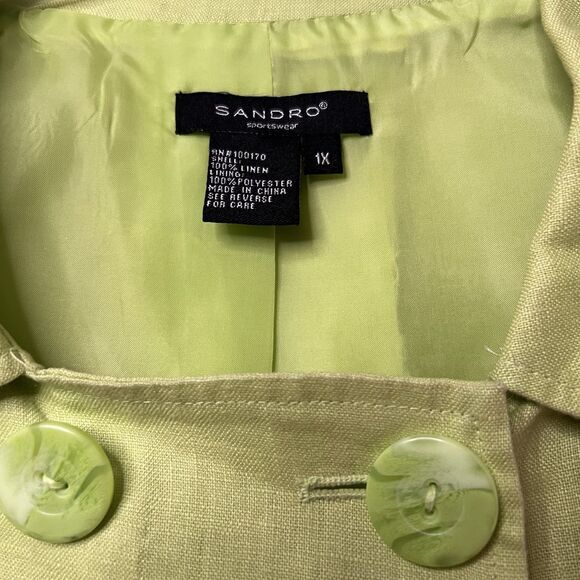 SANDRO Sportswear Double Breasted Linen Swing Jacket Green Plus Size 1X Coastal - Picture 6 of 6